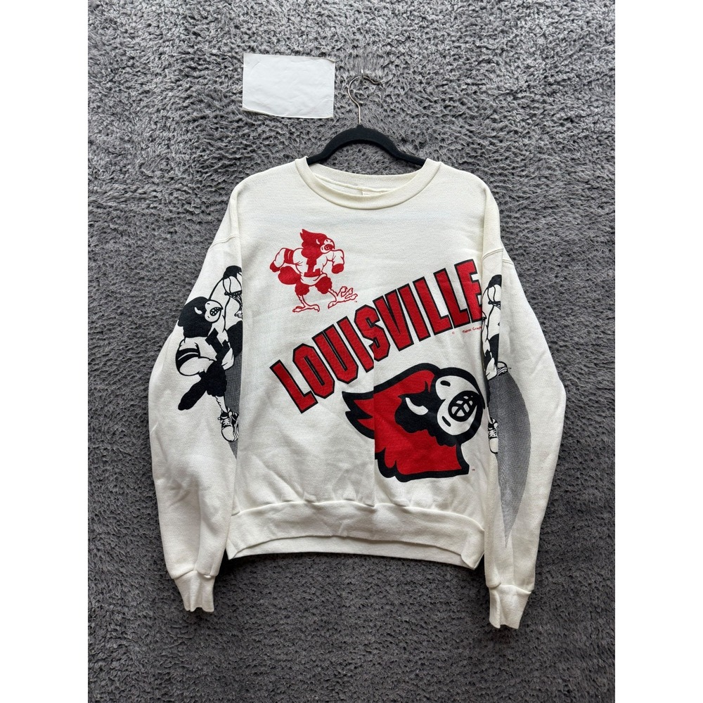 Vintage 90s Majestic Louisville Cardinals AOP Fleece Sweatshirt White Size L